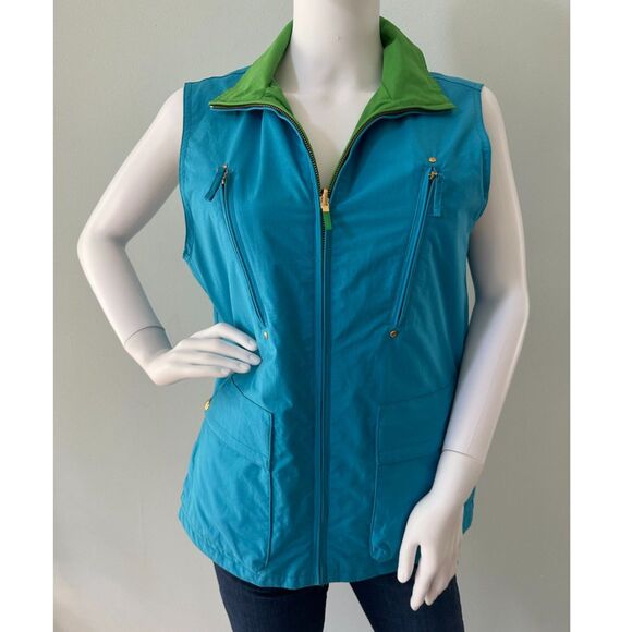 Vintage Ralph Lauren Green Blue Reversible Utility Vest with Pockets size M - Picture 1 of 12